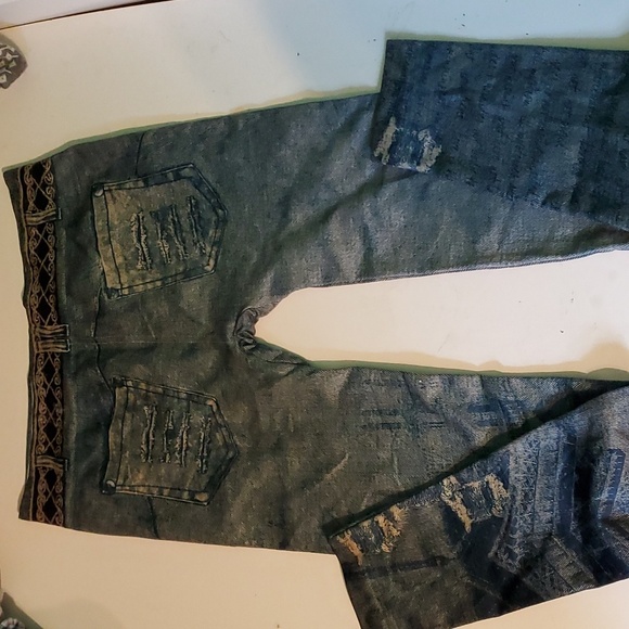 Distressed jean look, women's M leggings with light fleece linning - Picture 4 of 7